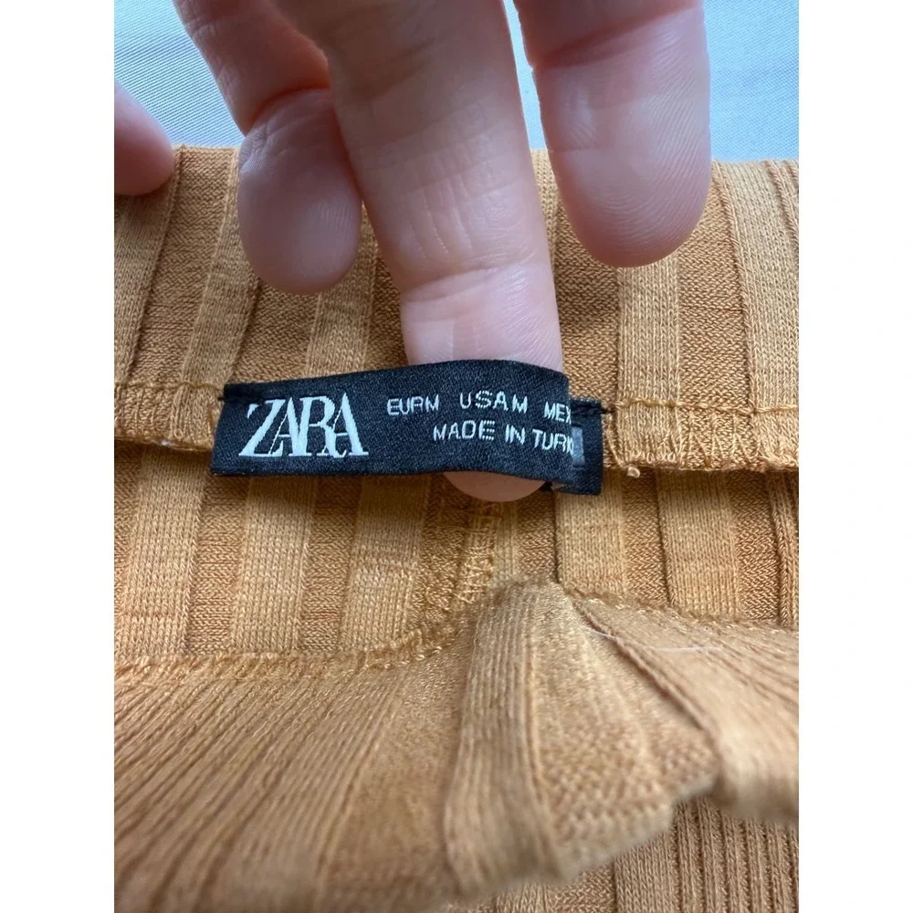 Zara Women Ribbed Knit Midi Skirt‎ Camel Brown A-Line Stretch Elastic Waist M